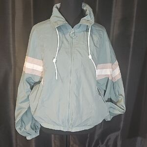 Garage Olive Windbreaker with White and Taupe Stripes